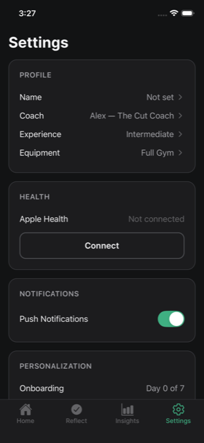 Cadence settings screen